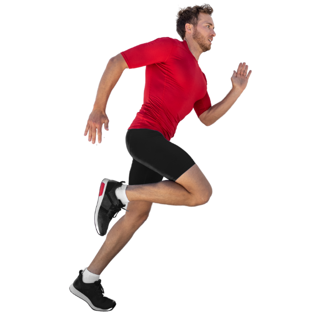 Läufer in rotem Shirt beim Sprint